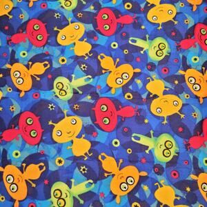 Cotton Fabric Colorful Aliens Stars Blue Space Print 1 Yd x 44" Hancock Fabrics